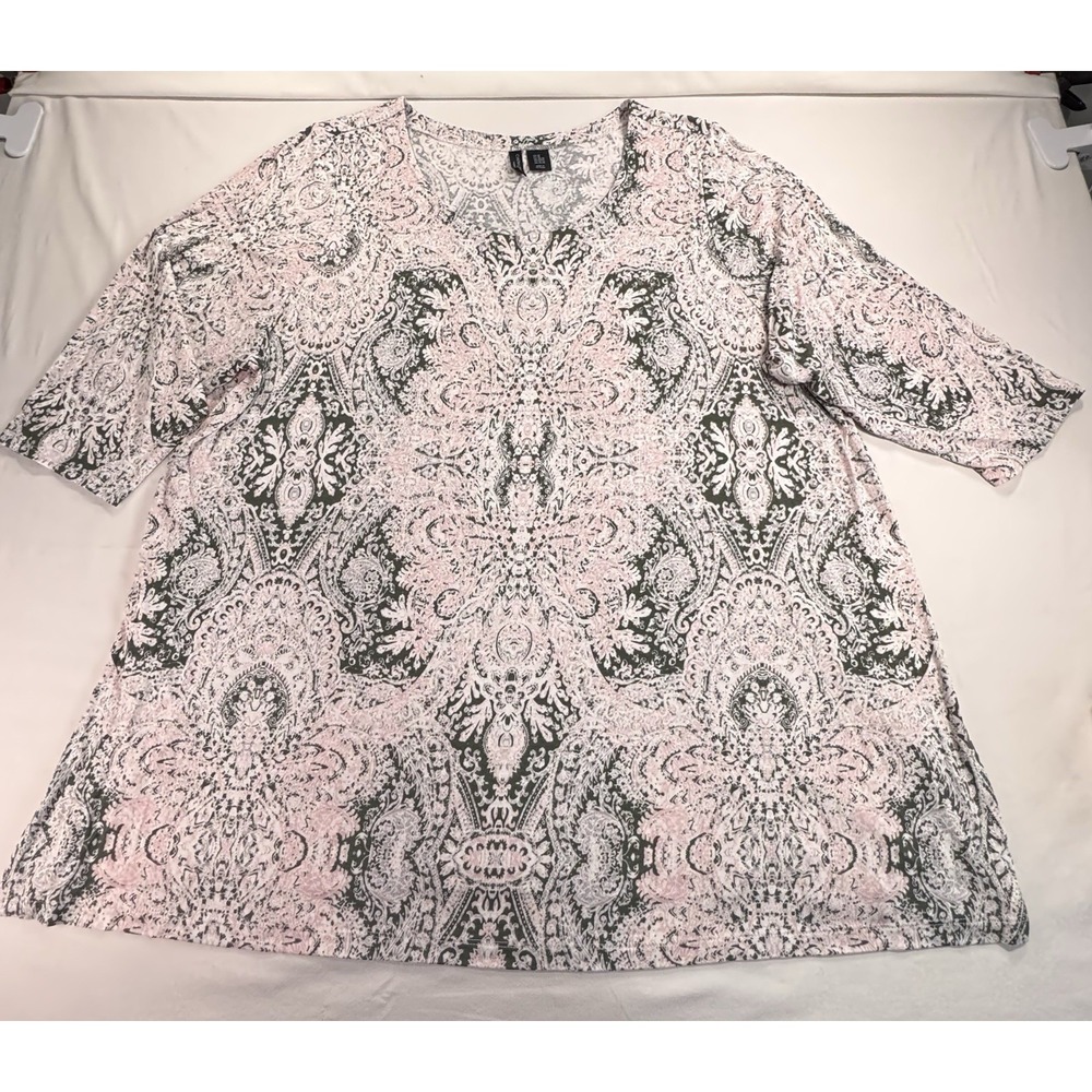 Cynthia Rowley Women's Pink Paisley Knit Scoop Neck 3/4 Sleeve Top, Size 3X